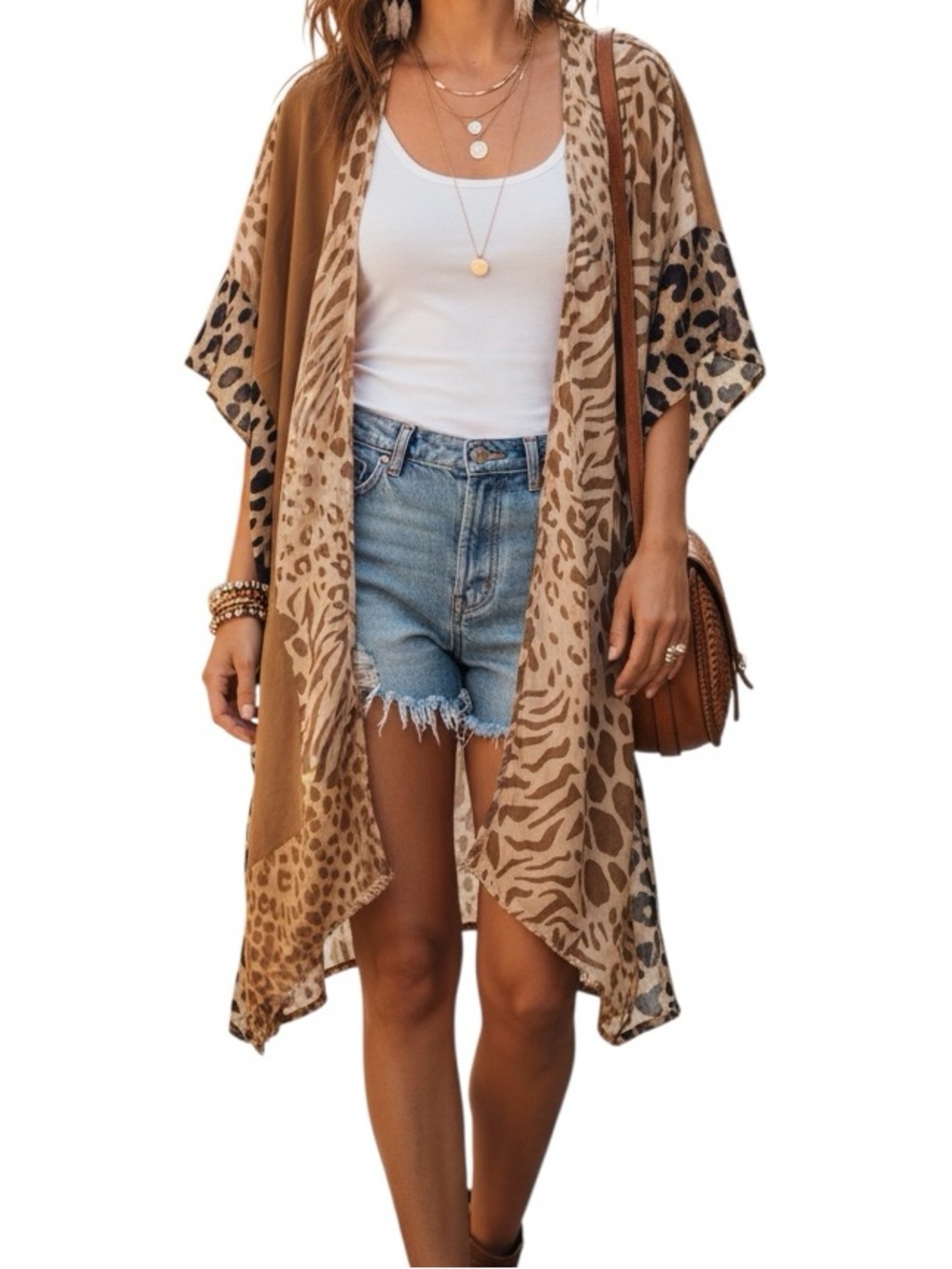 Anna & Ava Mixed Animal Print Open-Front Kimono Cardigan One Size